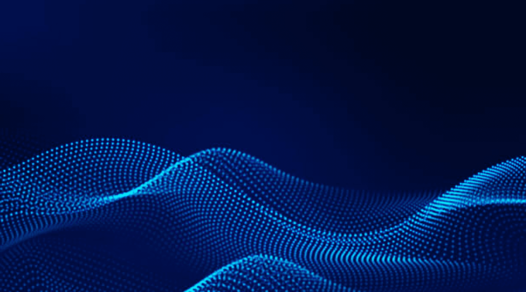 Blue background with dotted waves for the ACUE course Leveraging AI to Develop Course Resources