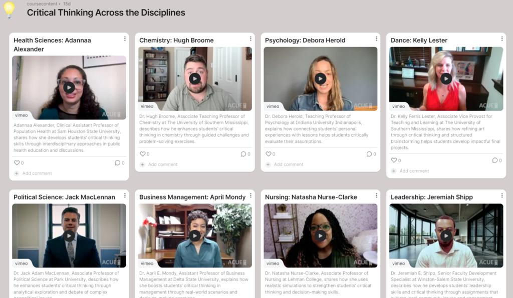 Screenshot of the new critical thinking video list