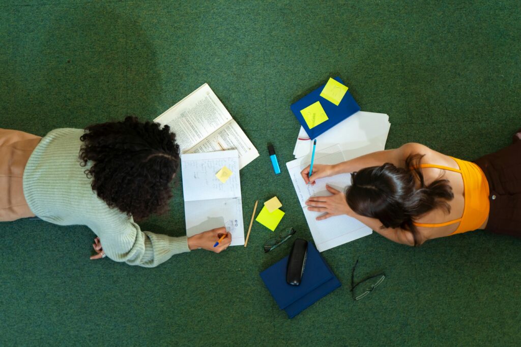Two students working together on an assingment.